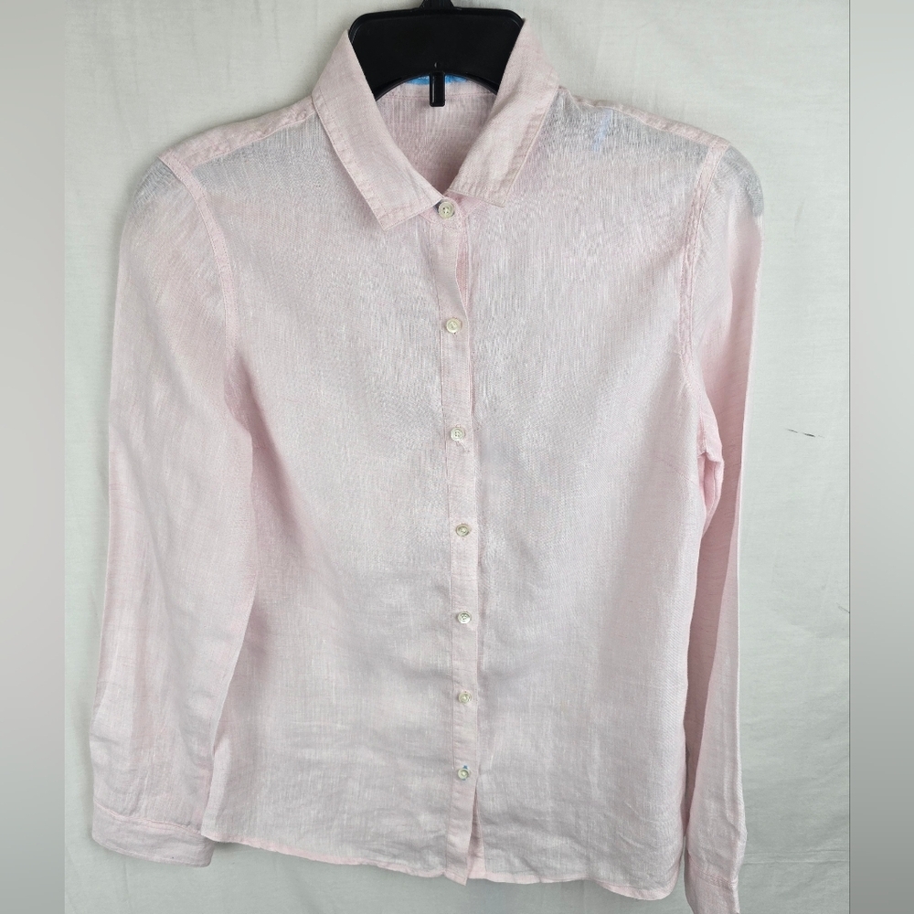 J. McLaughlin Pink Linen Long Sleeve Button Up Shirt Sz 4 - Picture 2 of 9